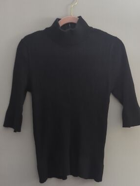 DKNY Black Ribbed Mock Neck Top